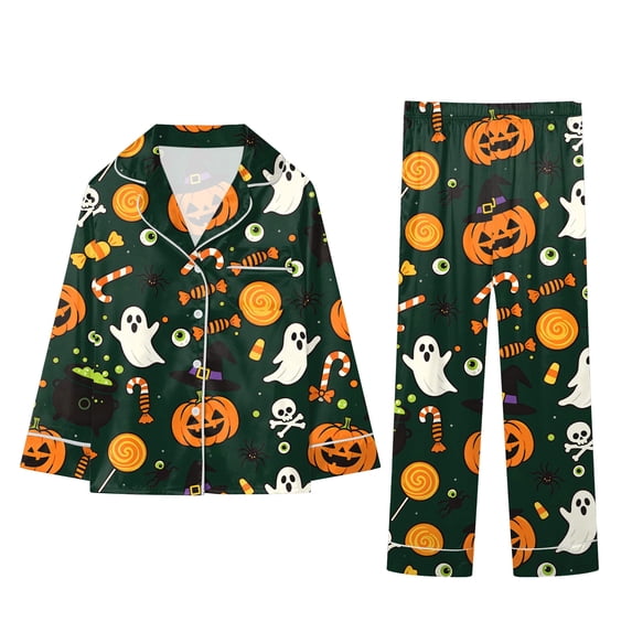 Leey-Word Matching Halloween Pajamas for Family Pajamas Set Long Sleeve Sleepwear Button-Down Pjs Sets Two-Pieces Loungewear with Pockets