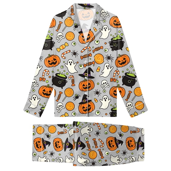 Leey-Word Matching Halloween Pajamas for Family Pajamas Set Long Sleeve Sleepwear Button-Down Pjs Sets Two-Pieces Loungewear with Pockets