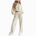 thumbnail image 1 of Leey-World 2 Piece Outfits for Women Women Fall Clothes Winter Solid Color Long Sleeve Pullover Crop Top and Wide Leg Pants Lounge Set Travel Outfits for Women, 1 of 7