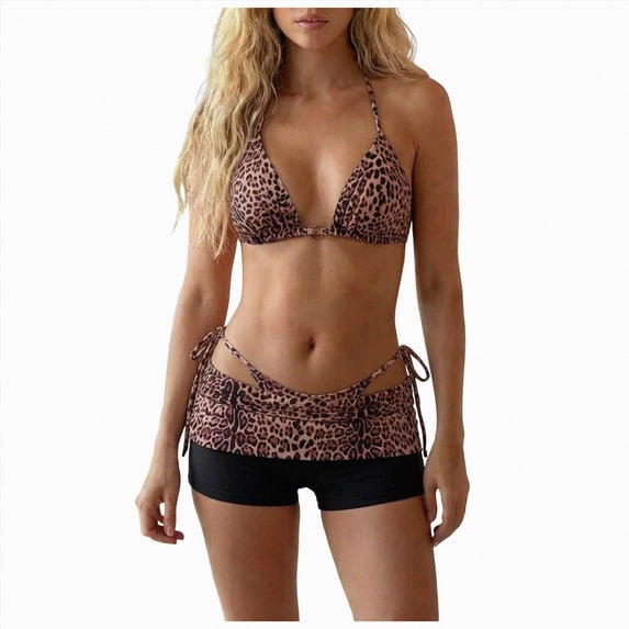 Leey-World 2 Piece Y2k Polka Dot Halter Bikini with Shorts 2000s Bathing Suit Set Summer Vacation Cute Beach Tankini Swimsuit(Brown,M)