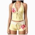 thumbnail image 1 of Leey-World 2 Piece Y2k Polka Dot Halter Bikini with Shorts 2000s Bathing Suit Set Summer Vacation Cute Beach Tankini Swimsuit(Yellow,XL), 1 of 7