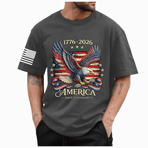 Leey-World 250 Anniversary Usa Merchandise Men Eagle Graphic 1776-2026 T-Shirt 4th of July Tees American Flag Patriotic Short Sleeve Top(Grey,M)