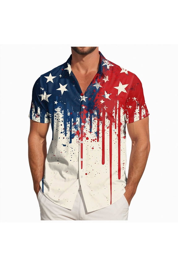 250 Anniversary Usa Shirt Men Short Sleeve Button Up USA Memorial Day Shirts(Beige,3XL)