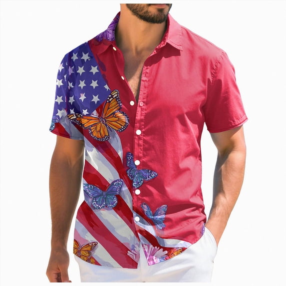 Leey-World 250 Anniversary Usa Shirt Mens Hawaiian Shirt Patriotic Independence Day Short Sleeve Button Down(Watermelon Red,XL)