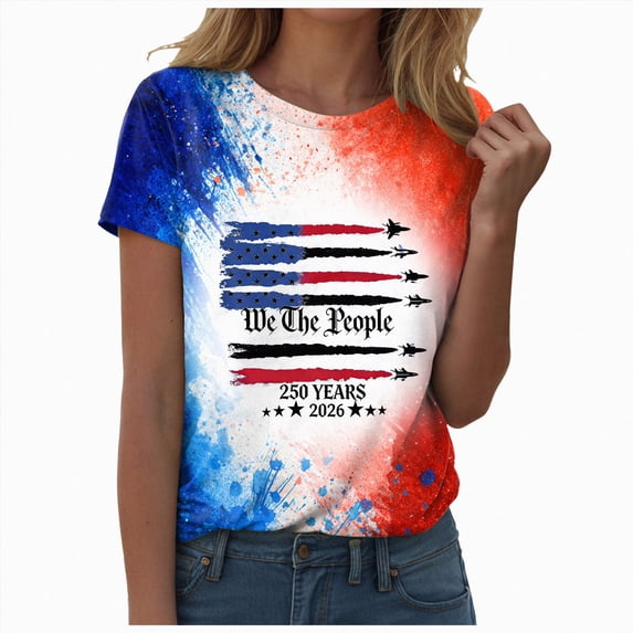 Leey-World 250 Year Anniversary America Women Tee Shirts Women's July 4th American Flag T Shirts(Watermelon Red,XL)
