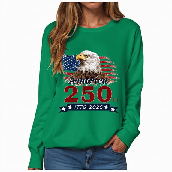 Leey-World 250 Years 1776-2026 250th Birthday Eagle Liberty Bell T-Shirt American Shirts for Women(Green,XL)
