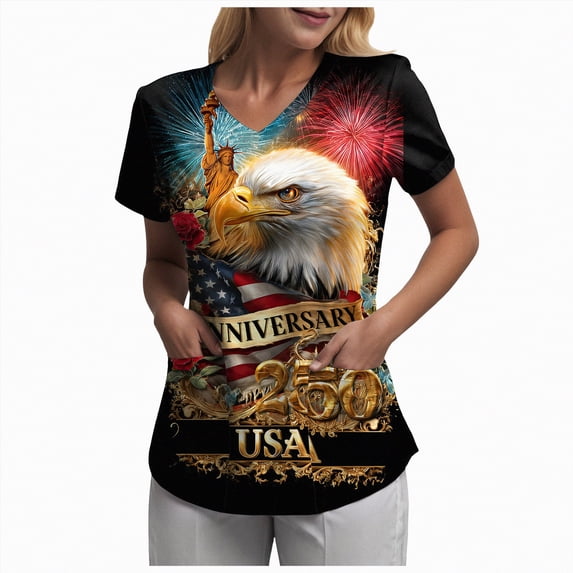 Leey-World 250 Years America Anniversary 250th Independence Day Freedom T-Shirt 4th Of July Outfits for Women(Gold,M)