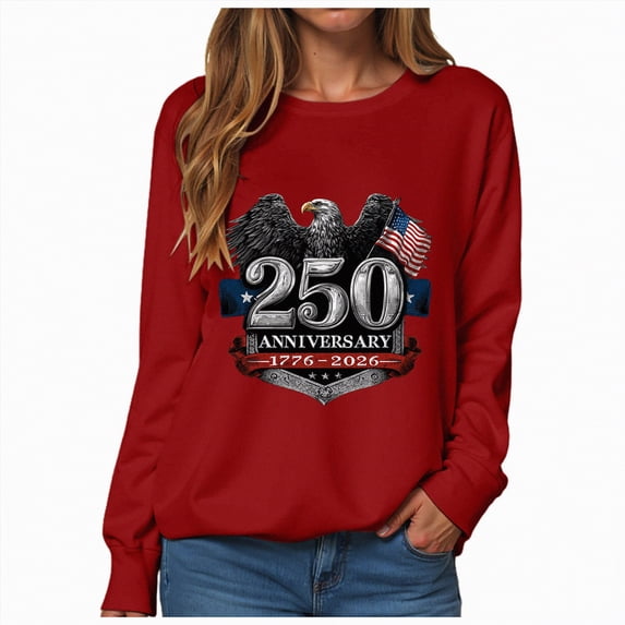 Leey-World 250 Years America Anniversary 250th Independence Day Freedom T-Shirt Patriotic Shirts for Women(Red,L)