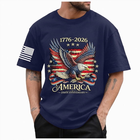 Leey-World 250th Anniversary Usa Shirts 4th of July Patriotic T-Shirt 250 Years American Flag Freedom Graphic Tee Top(Dark Blue,L)
