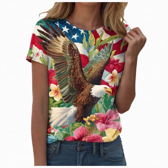 Leey-World 250th Anniversary Usa Shirts Gifts USA Flag Shirts for Women: Vintage American Flag Graphic Tshirts 4th of July Tees Patriotic Blouse Tops(Blue,XL)