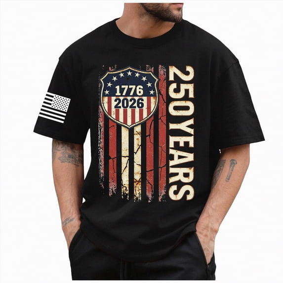 Leey-World 250th Anniversary Usa Shirts for Men 250 Anniversary USA Flag Shirt, Patriotic Shirts for Men, Semiquincentennial America 250 Shirt(Black,2XL)