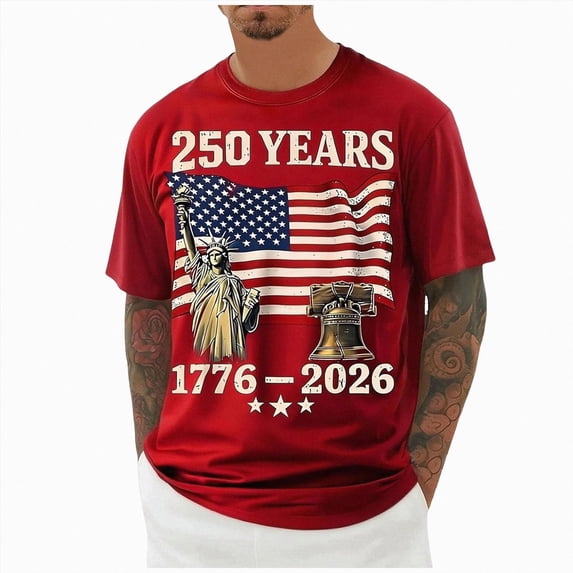 Leey-World 250th Anniversary Usa Shirts for Men 1776-2026 250th Birthday Patriotic American Flag T-Shirt 4th of July Shirt(Red,4XL)