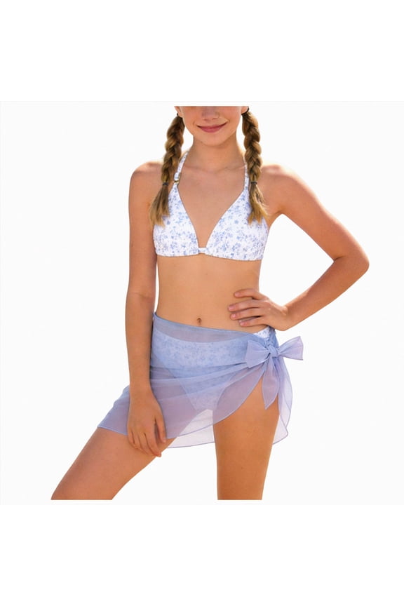 3 Piece Swimsuit for Teen Girls Beach Bikini Set Summer Bathing Suits with Swim Skirt Adjustable Strap Sports Swimwear Girls Swimsuit Bikini Set 3 Piece(Sky Blue,12-13 Years)
