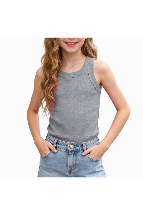 5t Tank Tops for Girls Girls Tank Tops 2 Pack Ribbed Knit Sleeveless Round Neck Basic Crop Tops for Kids(Grey,2-3 Years)