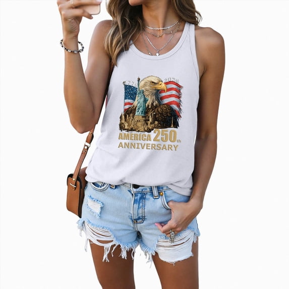 Leey-World America 250 Shirt Cotton Womens Tank Tops Summer Graphic Tanks Beach Vacation Tops Loose Running Athletic Sleeveless Shirt(White,3XL)