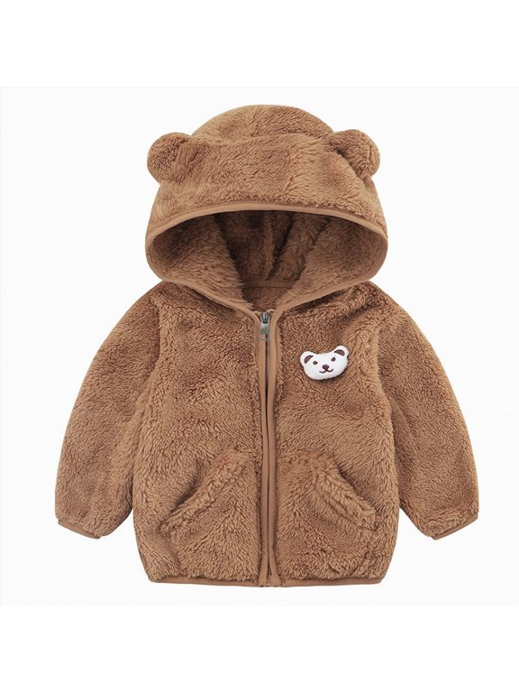 Baby Boy Coat Newborn boys girls winter jackets for baby coat warm flecee clothes(Brown,12-18 Months)