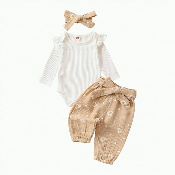 Leey-World Baby Girl Clothes Baby Girls' Pant, and Bodysuit Set Baby Clothes For Girls(Beige,12-18 Months)