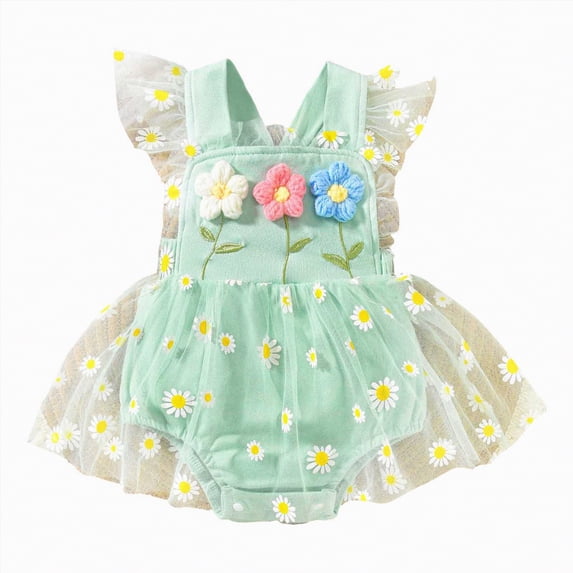 Leey-World Baby Girl Clothes Newborn Romper Dress Infant Lace Ruffle Sleeveless Summer Outfits with Headband 0-12 Months(Green,6-9 Months)