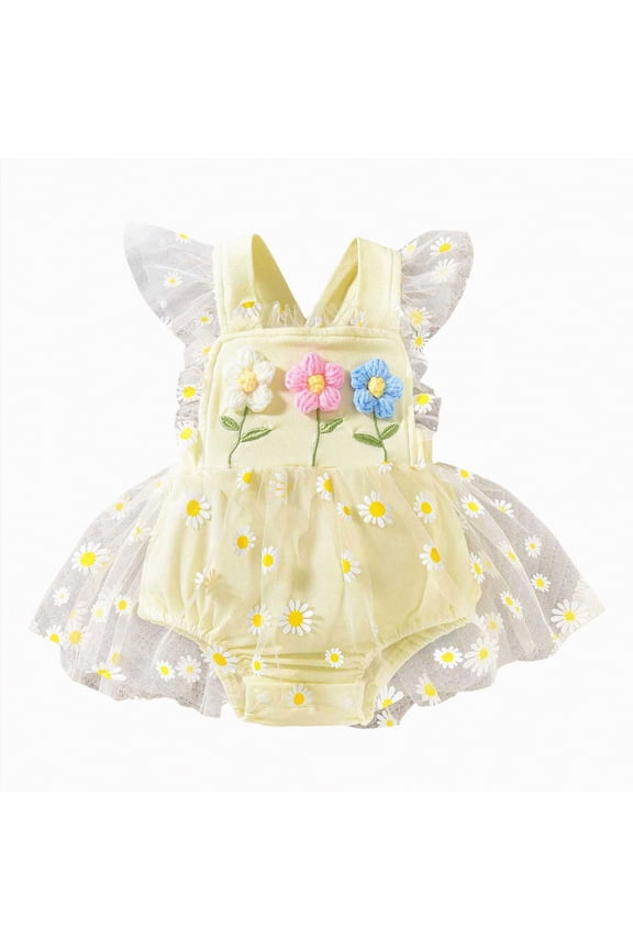 Baby Girl Clothes Newborn Romper Dress Infant Lace Ruffle Sleeveless Summer Outfits with Headband 0-12 Months(Yellow,6-9 Months)