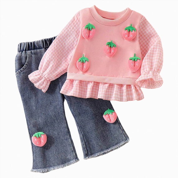 Leey-World Baby Girl Clothes Toddler Fall Winter Outfits Infant Clothing Set 6 9 12 18 24 Months 2T 3T Sweatshirt Jean Set Toddler Girls Casual Daily Wear