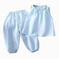thumbnail image 1 of Leey-World Baby Girl Clothes Toddler Girl Summer Outfits Sleeveless Ruffle Halter Tops Wide Leg Pants Kids Clothing Set(Blue,5-6 Years), 1 of 9