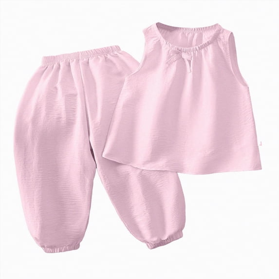 Leey-World Baby Girl Clothes Toddler Girl Summer Outfits Sleeveless Ruffle Halter Tops Wide Leg Pants Kids Clothing Set(Pink,7-8 Years)