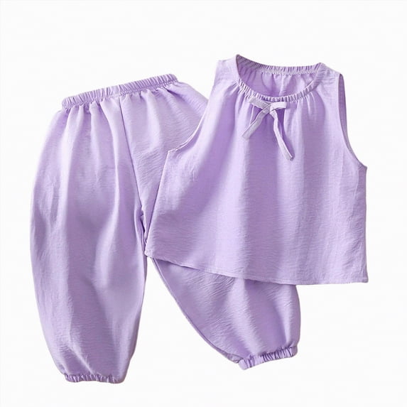 Leey-World Baby Girl Clothes Toddler Girl Summer Outfits Sleeveless Ruffle Halter Tops Wide Leg Pants Kids Clothing Set(Purple,18-24 Months)