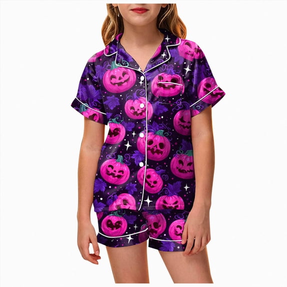 Leey-World Baby Girl Halloween Pajamas Girls Pajama Set With Cute Print Home Short Sleeve Shorts Pajama Set