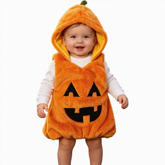 Leey-World Baby Halloween Clothes Infant Baby Boy Girl Halloween Outfit Ghost Costumes One Piece Hoodie Romper Bodysuit Cute Fall Winter Clothes(Orange,2-3 Years)