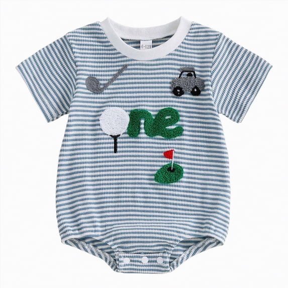 Leey-World Baby Rompers Baby Boy Golf Clothes Short Sleeve Golf Embroidery Romper Lapel Button Jumpsuit Cute Masters Golf Summer Outfit(Blue,12-18 Months)