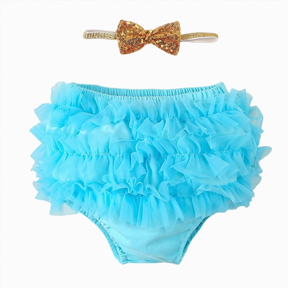 Leey-World Basic Cotton Diaper Cover Baby Bloomers with Ruffle(Sky Blue,0-24 Months)