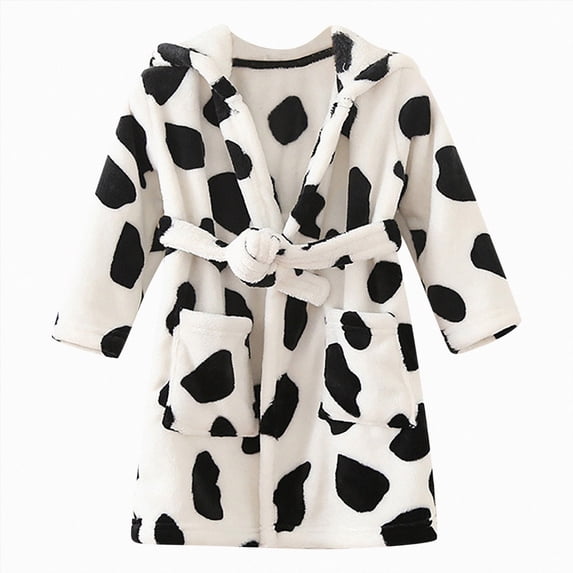 Leey-World Bath Robe Girls Toddler Robes Cute Pattern Bathrobe Unisex Kids Robe Baby Flannel Hoodie Pajamas Sleepwear(Black,6-7 Years)