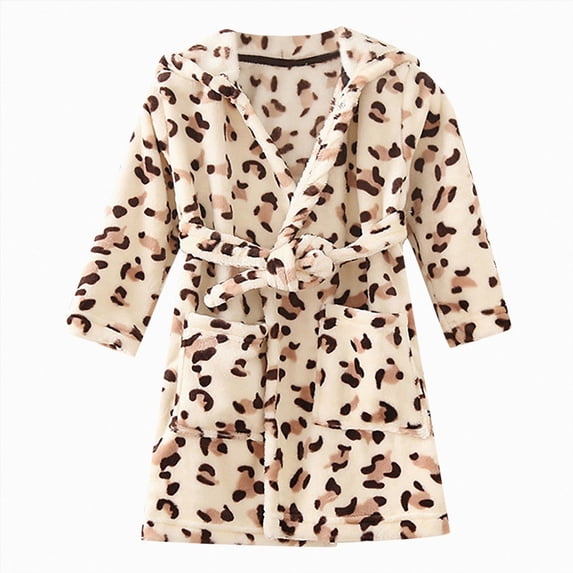 Leey-World Bath Robe Toddler Toddler Robes Cute Pattern Bathrobe Unisex Kids Robe Baby Flannel Hoodie Pajamas Sleepwear(Coffee,4-5 Years)