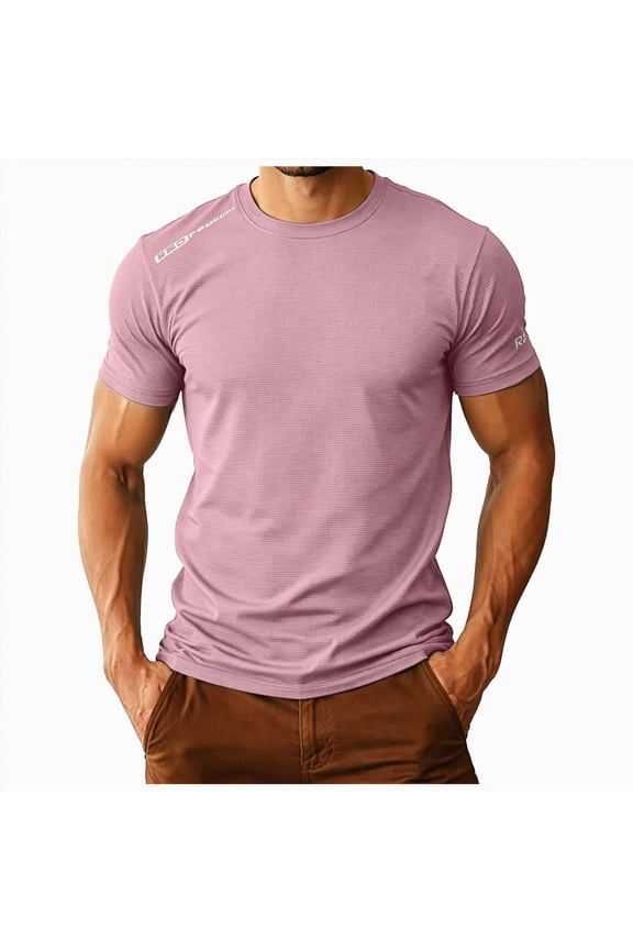 Big And Tall Men Tshirts 5xl Men's T Shirts Athletic Running Gym Workout Short Sleeve Tee Shirts for Men(Pink,2XL)