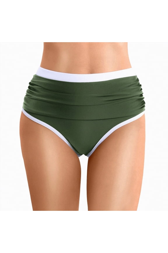 Bikini Bottoms Jelly Womens High Waisted Bikini Bottoms Tummy Control Swim Bottom Ruched Full Coverage Retro Swimwear(Dark Green,M)