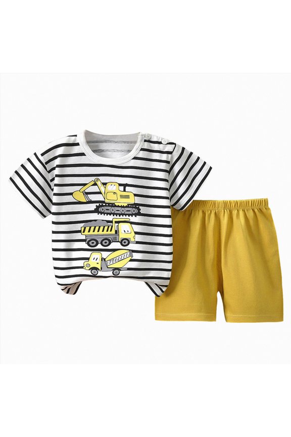 Boy's 2 Piece Summer Beach Set Short Sleeve Tee with Elastic Waist Short Sets Cartoon Print 2PCS Set For 18-24 Months 2t 3t 4t 5t 6t Set|Grey,3-9 Months