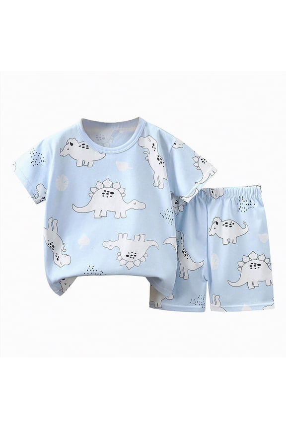 Boy's 2 Piece Summer Beach Set Short Sleeve Tee with Elastic Waist Short Sets Cartoon Print 2PCS Set For 18-24 Months 2t 3t 4t 5t 6t Set|Light Blue,3-9 Months