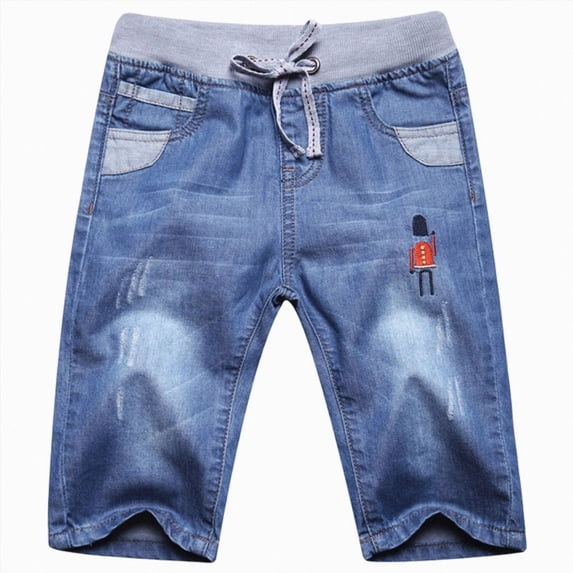 Leey-World Boy's Baggy Jeans Jorts Denim Shorts Casual High Waist Wide Leg Loose Bottoms Shorts Knee Length(Light Blue,7-8 Years)