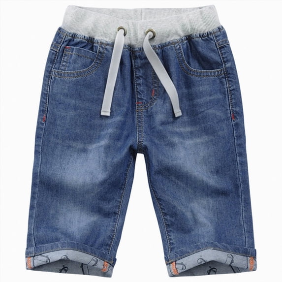 Leey-World Boy's Baggy Jeans Jorts Denim Shorts Casual High Waist Wide Leg Loose Bottoms Shorts Knee Length(Navy,13-14 Years)