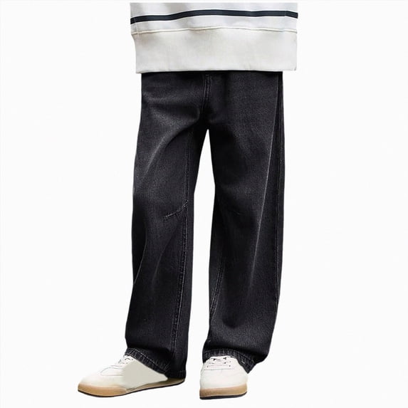 Leey-World Boy's Straight Leg Jeans Vintage Streetwear Denim Pants with Pockets(Black,14-15 Years)
