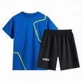 thumbnail image 1 of Leey-World Boys 2 Piece Athletic Outfits Short Sleeve Sport T-shirt and Shorts Summer Casual Clothes for 6-12 Years(Blue,9-10 Years), 1 of 9