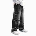 thumbnail image 1 of Leey-World Boys Baggy Jeans Kids Fashion Straight Wide Leg Jean Elastic Waist Denim Pant Teen Clothes Streetwear(Black,10-11 Years), 1 of 6