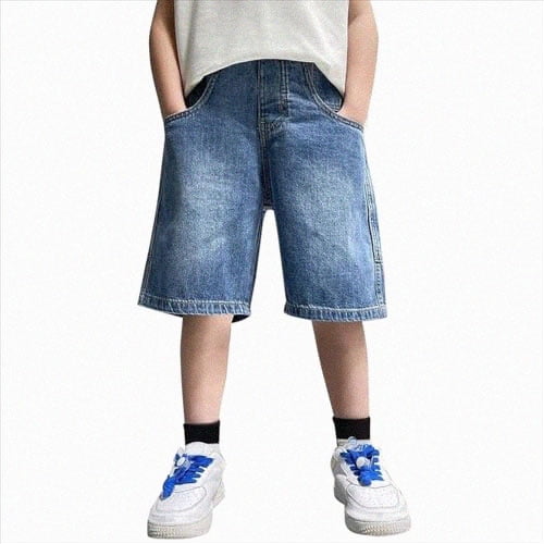 Leey-World Boys Cargo Denim Shorts Oversized Wide Leg Pull On Jorts Summer Y2k Streetwear Clothing Kids Cargo Jeans with Pockets(Blue,13-14 Years)
