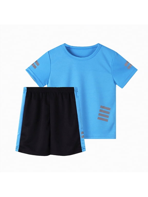Boys Clothes 5t Boys 2 Piece Athletic Outfits Short Sleeve Sport T-shirt and Shorts Summer Casual Clothes for 6-12 Years Boys Outfit Sets(Blue,5-6 Years)