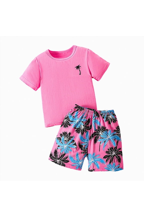 Boys Clothing Sets Boys 2 Piece Athletic Outfits Short Sleeve Sport T-shirt and Shorts Summer Casual Clothes for 6-12 Years Boys Outfits Sets Size 6(Pink,9-10 Years)
