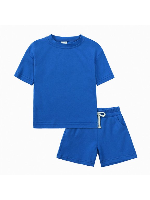 Boys Clothing Sets Boys 2 Piece Athletic Outfits Short Sleeve Sport T-shirt and Shorts Summer Casual Clothes for 6-12 Years Kids Outfit Sets Boys 5t(Blue,8-9 Years)