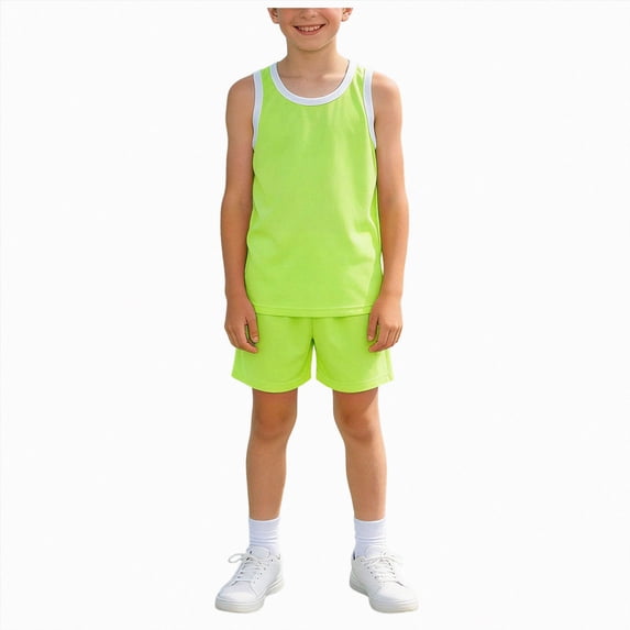 Leey-World Boys' Clothing Sets Boys Clothes 2 Piece Summer Outfits Basketball Athletic Mesh Tank Top & Shorts for Kids(Green,3-4 Years)