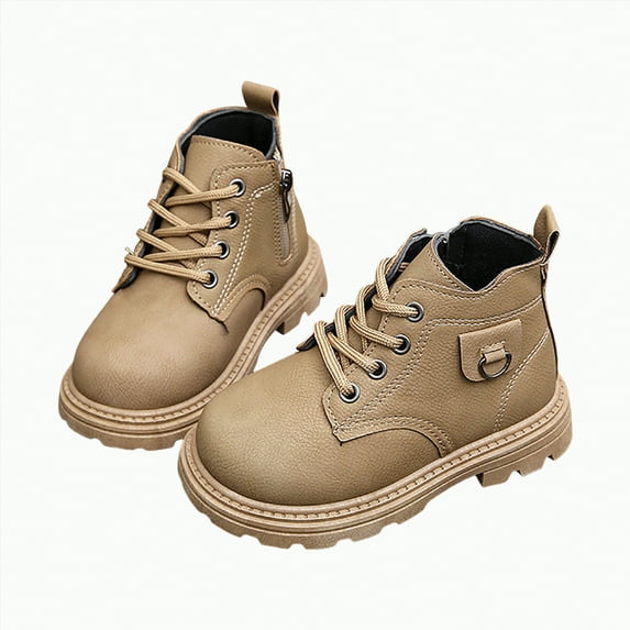 Leey-World Boys Girls Side Zipper Combat Ankle Boots(Toddler/Little Kid) Cowgirl Boots Women(Khaki,12)