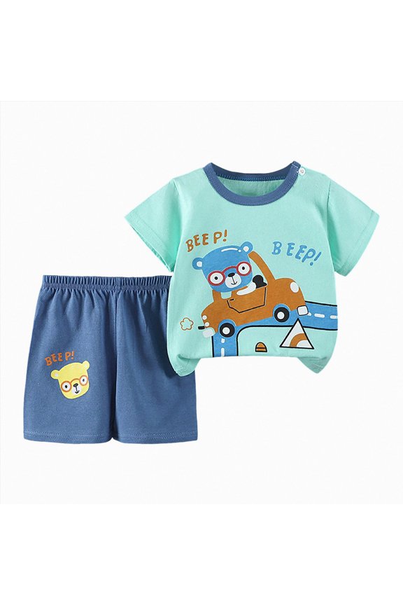 Boys Girls Spring Summer Pajama Set Spring Summer Sleepwear Soft Tops Shorts Summer Pjs for 18-24 Months 2t 3t 4t 5t 6t Pajamas & Dailywear Set(3-4 Years,Mint Green)
