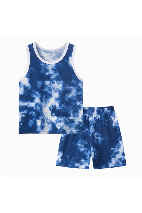 Boys Outfit Sets Size 12 Boys Clothes 2 Piece Summer Outfits Basketball Athletic Mesh Tank Top & Shorts for Kids(Blue,7-8 Years)